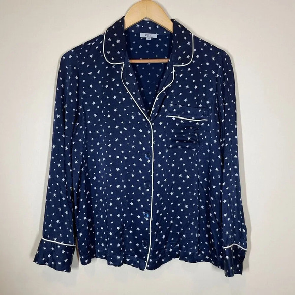 Rails Satin Pajama Top Midnight Stars Women's Size Medium Button Up Collared - Picture 1 of 10